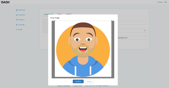 Screenshot of the image crop step of adding a photo to your DASH agent profile.